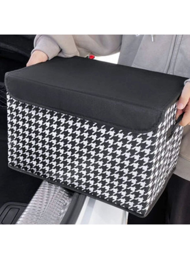 إس إن إتش صندوق تخزين قابل للطي مع غطاء - سلة تنظيم قماشية للملابس والألعاب وصندوق السيارة | صندوق تخزين منزلي أنيق باللونين الأسود والأبيض (منظم متعدد الأغراض) - Image 2